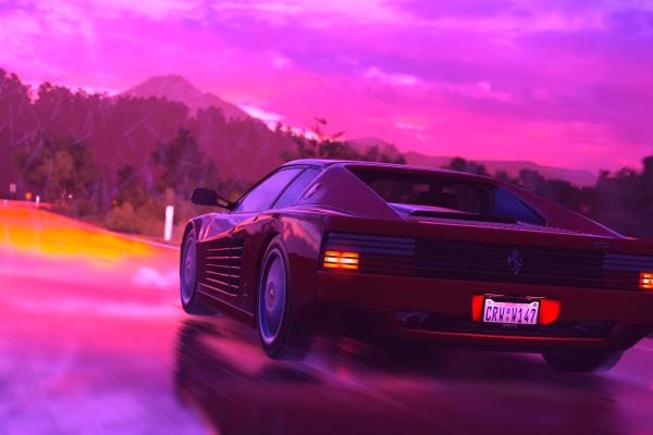 Ferrari, Спорткар, Retrowave Art, Неон, 4К, HD, 2K, 4K