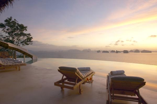 Six Senses Yao Noi, Ко Яо Ной, Эко, Лучшие Бассейны Отелей 2017, Туризм, Путешествия, Курорт, Отпуск, Бассейн, Закат, Восход Солнца, Шезлонг, Небо, HD, 2K, 4K