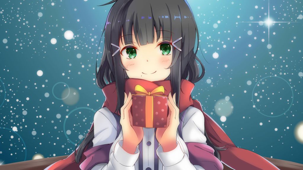 Аниме, Girl, Beauty, Christmas, New Year, HD, 2K, 4K