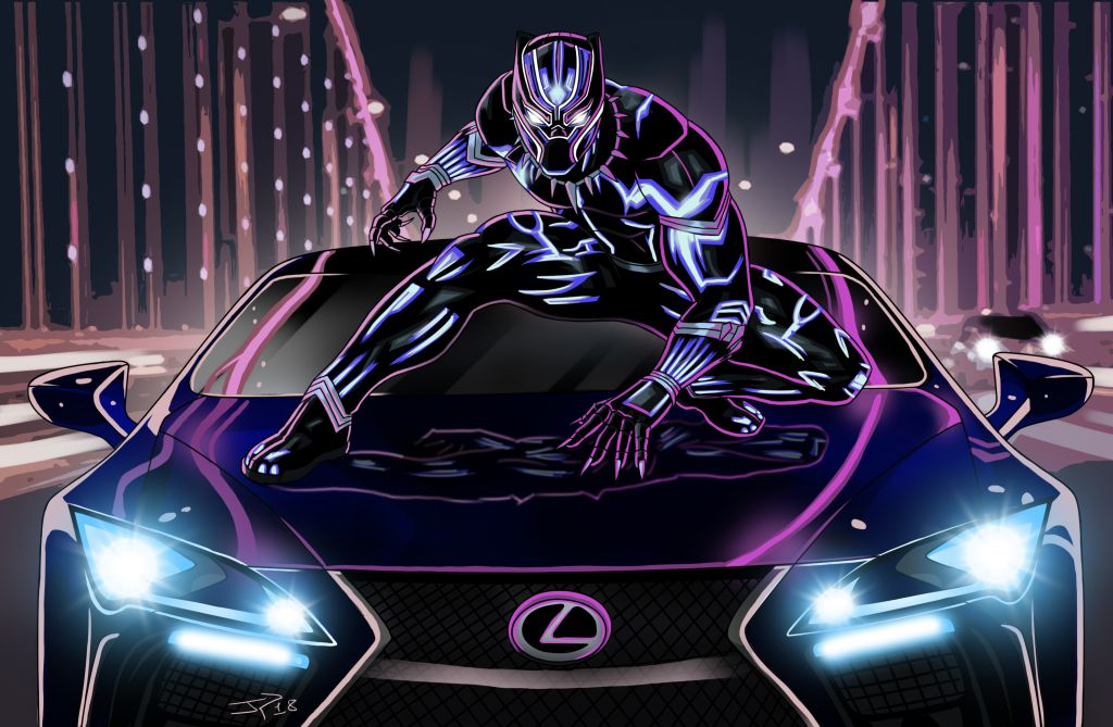 Черная Пантера, Lexus Lc 500, Artwork, Neon Art, HD, 2K