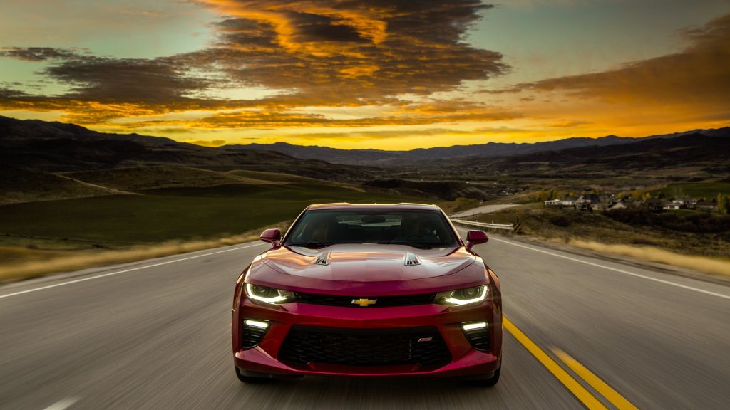 Chevrolet Camaro Europe Версия, Красный, Закат, HD, 2K