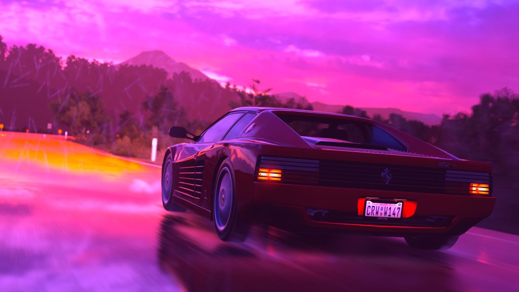 Ferrari, Спорткар, Retrowave Art, Неон, 4К, HD, 2K, 4K