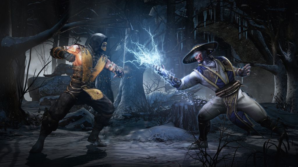 Mortal Kombat X, Игра, Борьба, Скорпион, Райден, Осветительные Приборы, Лес, Скриншот, Пк, 2015, HD, 2K, 4K